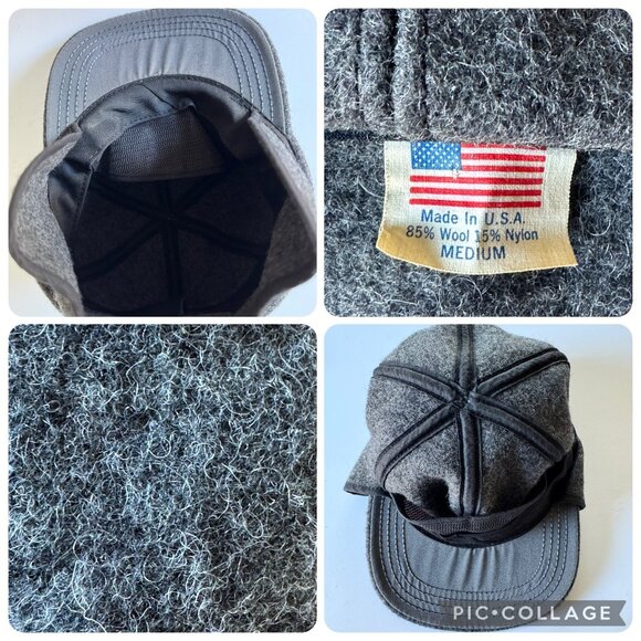 Gray Wool Blend Winter Cap Hat With Ear Flaps Medium USA Vintage Warm Winter - Picture 5 of 16